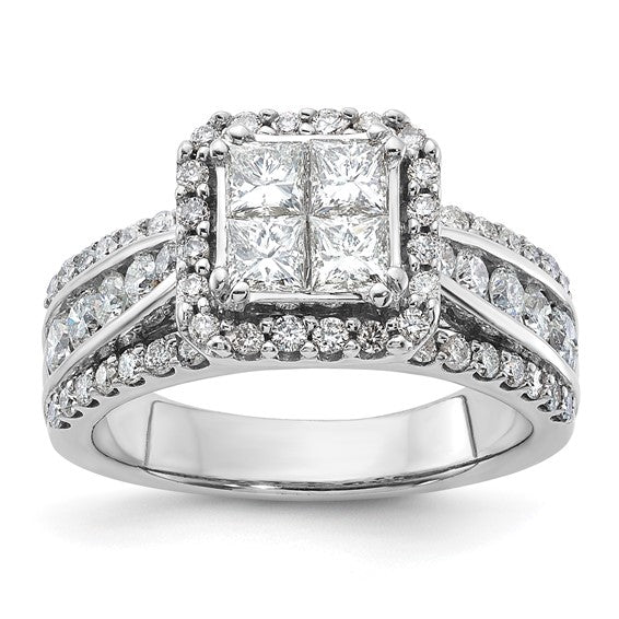 14k White Gold Polished Diamond Halo Fancy Ring