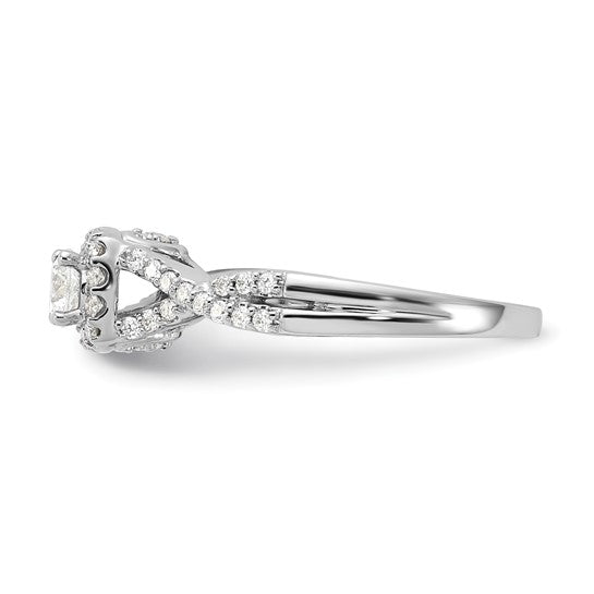 14k White Gold Polished Diamond Halo Twisted Engagement Ring