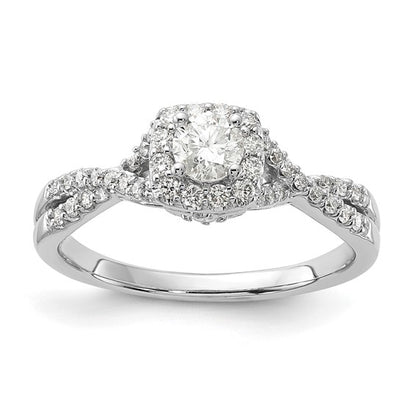 14k White Gold Polished Diamond Halo Twisted Engagement Ring