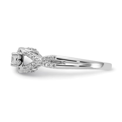 14k White Gold Polished Diamond and CZ Center Halo Twisted Engagement Ring