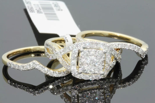 10K YELLOW GOLD 2 CARAT WOMEN DIAMOND ENGAGEMENT RING 2 WEDDING BANDS BRIDAL SET