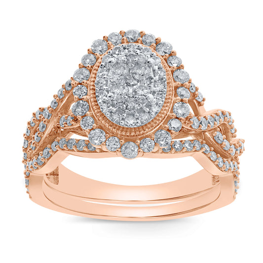 10K ROSE GOLD 1.10 CARAT WOMEN REAL DIAMOND ENGAGEMENT RING WEDDING BAND BRIDAL SET