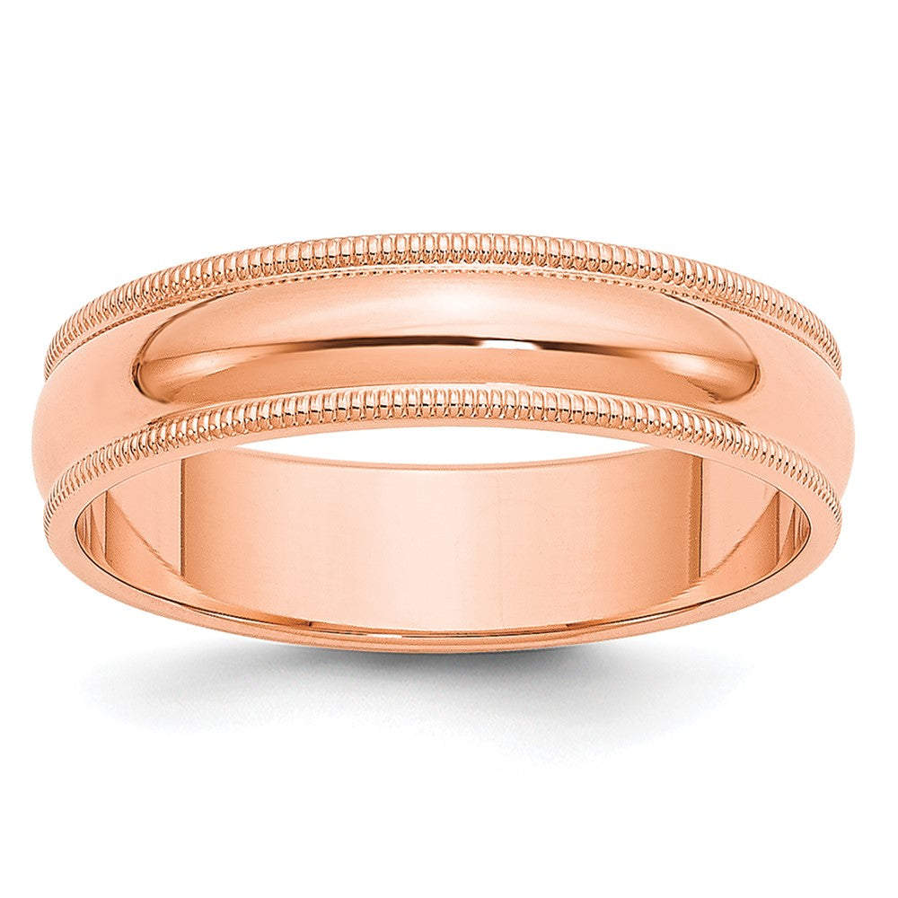 14k Rose Gold 5mm Milgrain Half-Round Band Size 7