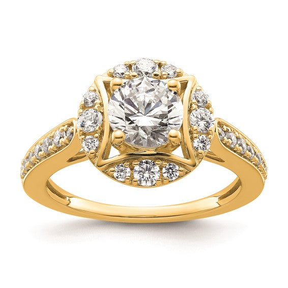 14k Vintage Round Halo Diamond Semi-Mount Engagement Ring