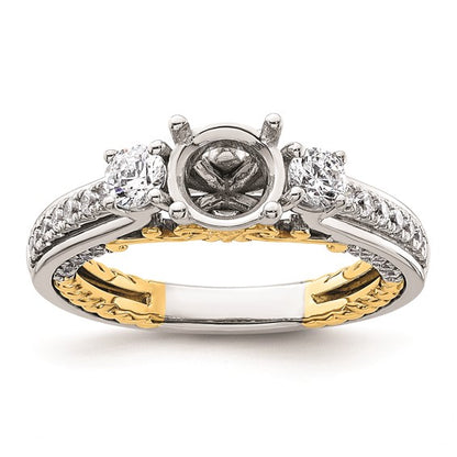 14k Two-tone Three Stone Semi-Mount Including 2-3.5mm Side Stones Engagement Ring