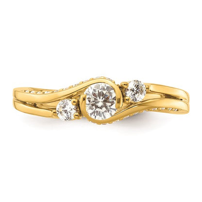 14k Three Stone Bezel Center Diamond Semi-Mount Including 2-2.5mm Side Stones Engagement Ring