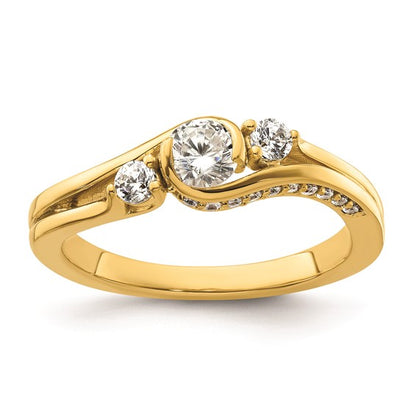 14k Three Stone Bezel Center Diamond Semi-Mount Including 2-2.5mm Side Stones Engagement Ring