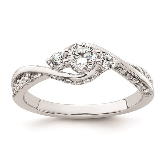 14k White Gold Three Stone Diamond Semi-Mount Including 2-2.5mm Side Stones Engagement Ring