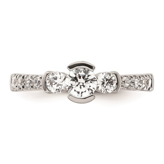14k White Gold Three Stone Bezel Diamond Semi-Mount Including 2-3.1mm Side Stones Engagement Ring