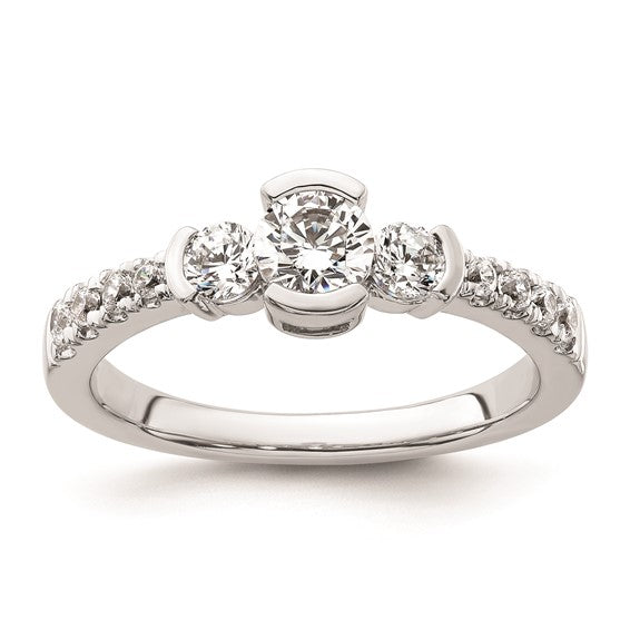 14k White Gold Three Stone Bezel Diamond Semi-Mount Including 2-3.1mm Side Stones Engagement Ring