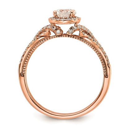 14k Rose Gold Round Halo Diamond Semi-Mount Engagement Ring