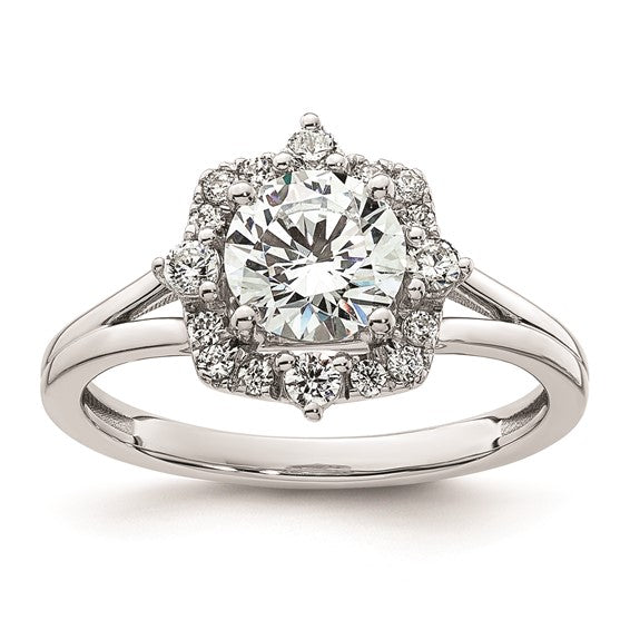 14k White Gold Halo Diamond Semi-Mount Engagement Ring