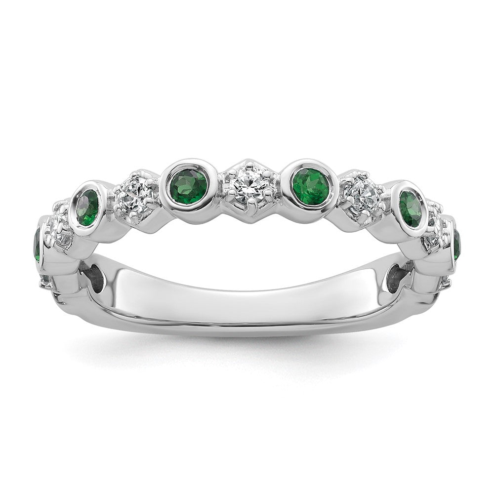 14K White Gold Polished Diamond and Emerald Fashion Ring