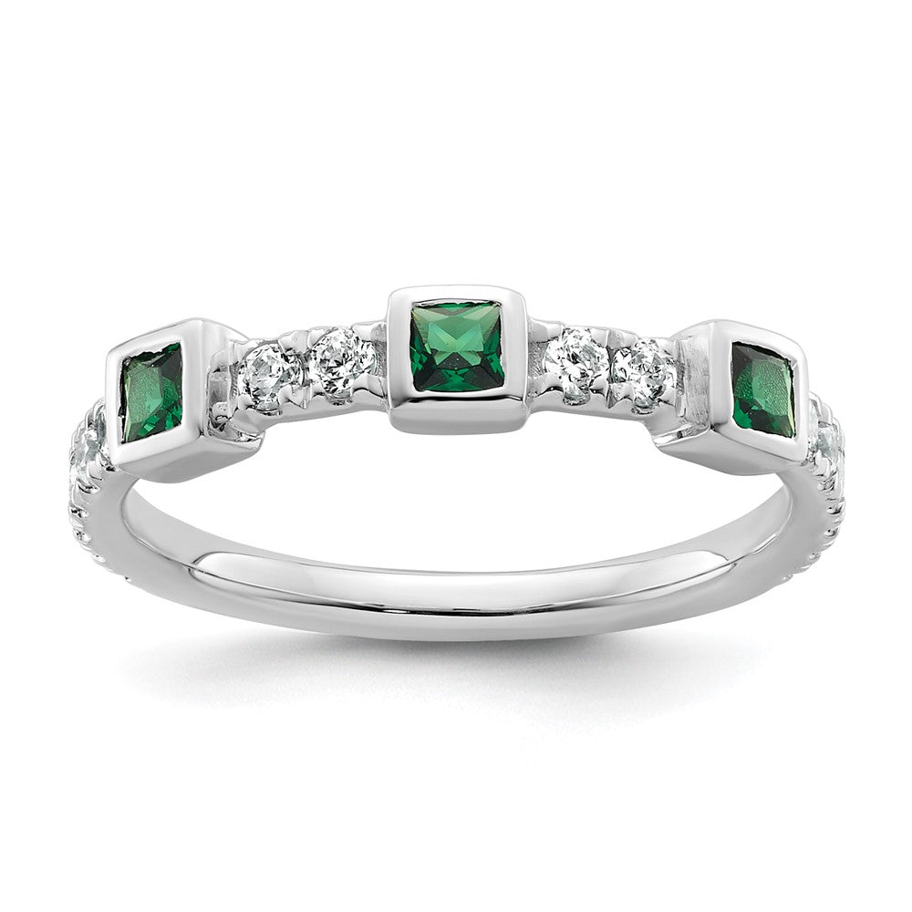 14K White Gold Polished Diamond and Emerald Fashion Ring