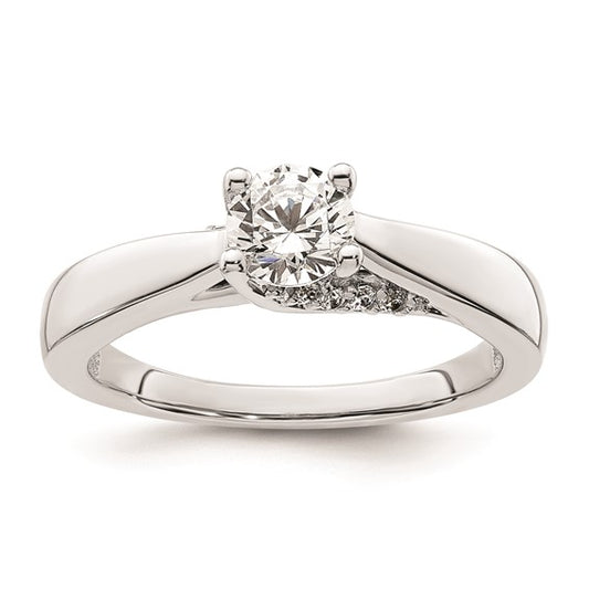 14k White Gold (Holds 1/2 carat (5.20 mm) Round) 4-Prong with 1/15 carat Diamond Semi-Mount Engagement Ring