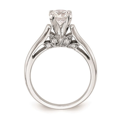 14k White Gold Peg Set 1/10 carat Diamond Leaf Design Semi-mount Solitaire Engagement Ring