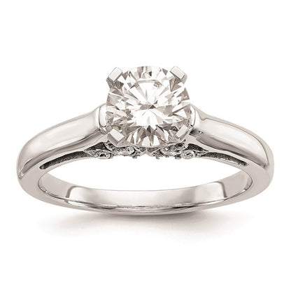 14k White Gold Peg Set 1/10 carat Diamond Leaf Design Semi-mount Solitaire Engagement Ring