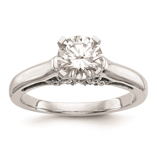 14k White Gold Peg Set 1/10 carat Diamond Leaf Design Semi-mount Solitaire Engagement Ring