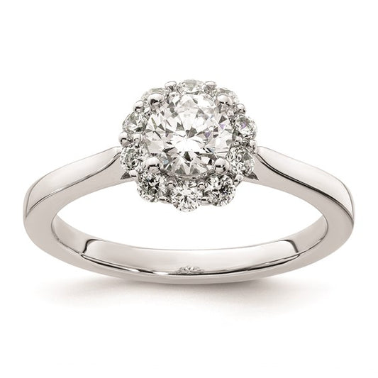 14k White Gold Halo (Holds 1/2 carat (5.2mm) Round Center ) 1/3 carat Diamond Semi-mount Engagement Ring