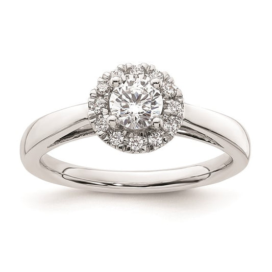 14k White Gold Halo (Holds 1/3 carat (4.5mm) Round Center) 1/8 carat Diamond Semi-mount Engagement Ring