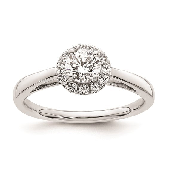 14k White Gold Halo (Holds 1/2 carat (5.1mm) Round Center) 1/5 carat Diamond Semi-mount Engagement Ring