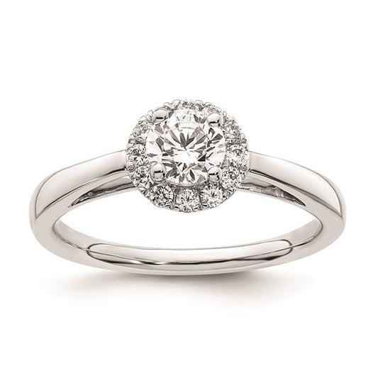 14k White Gold Halo (Holds 1/2 carat (5.1mm) Round Center) 1/5 carat Diamond Semi-mount Engagement Ring