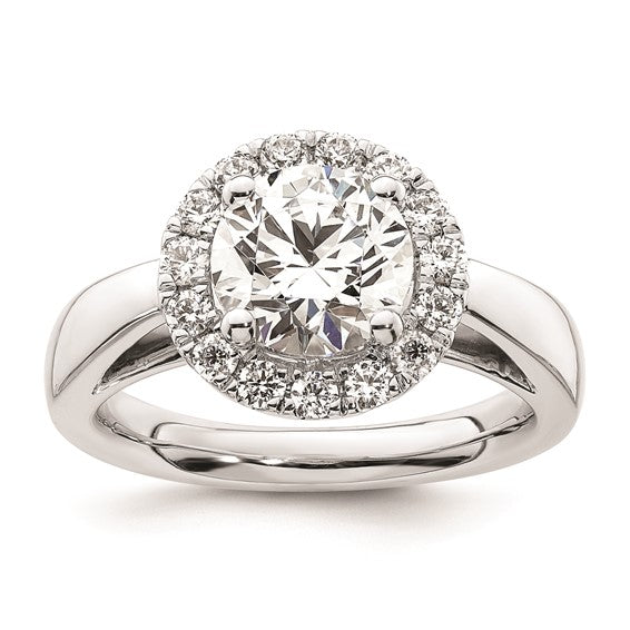 14k White Gold Halo (Holds 2 carat (8.2mm) Round Center) 1/2 carat Diamond Semi-mount Engagement Ring