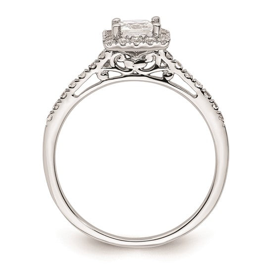 14k White Gold Halo (Holds 1/2 carat (4.5mm) Princess Center) 1/3 carat Diamond Semi-mount Engagement Ring