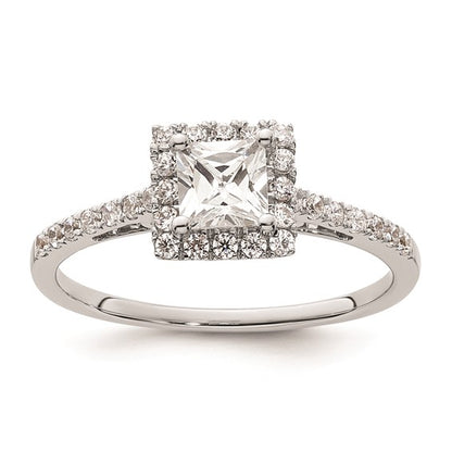 14k White Gold Halo (Holds 1/2 carat (4.5mm) Princess Center) 1/3 carat Diamond Semi-mount Engagement Ring