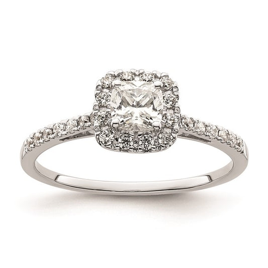 14k White Gold Halo (Holds 1/2 carat (4.5mm) Cushion Center) 1/4 carat Diamond Semi-mount Engagement Ring