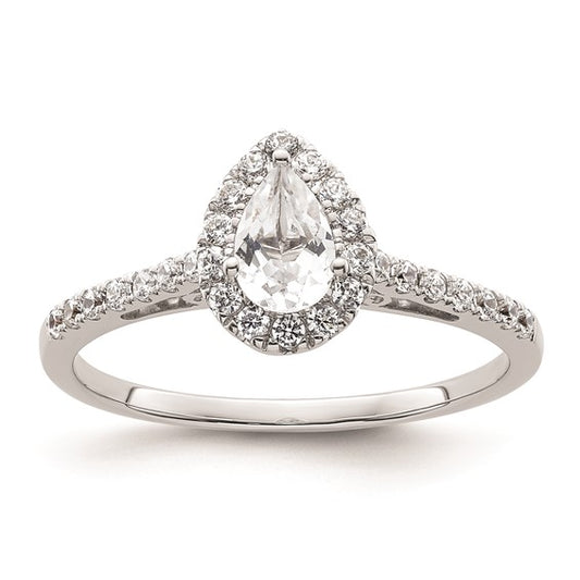 14k White Gold Halo (Holds 1/2 carat (6x4mm) Pear Center) 1/4 carat Diamond Semi-mount Engagement Ring