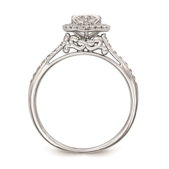 14k White Gold Halo (Holds 1 carat (6.5mm) Heart Center) 1/3 carat Diamond Semi-mount Engagement Ring