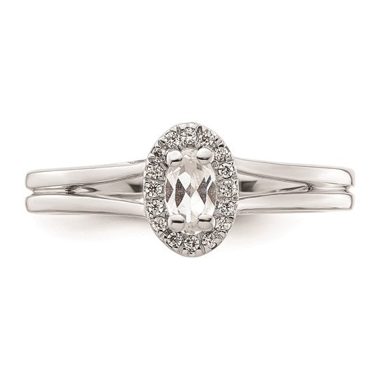 14k White Gold Halo (Holds 1/4 carat (5x3mm) Oval Center) 1/20 carat Diamond Semi-mount Split Shank Engagement Ring