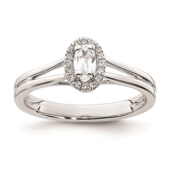 14k White Gold Halo (Holds 1/4 carat (5x3mm) Oval Center) 1/20 carat Diamond Semi-mount Split Shank Engagement Ring