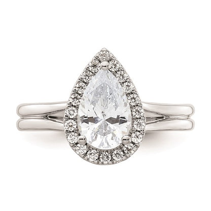 14k White Gold Halo (Holds 1.25 carat (9.1x6mm) Pear Center) 1/5 carat Diamond Semi-mount Split Shank Engagement Ring