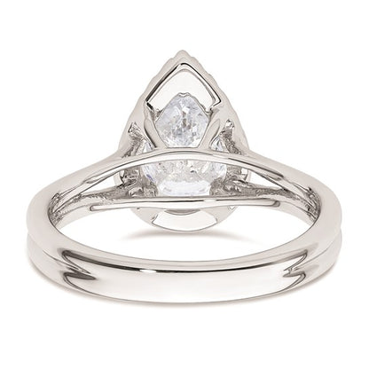 14k White Gold Halo (Holds 1.25 carat (9.1x6mm) Pear Center) 1/5 carat Diamond Semi-mount Split Shank Engagement Ring