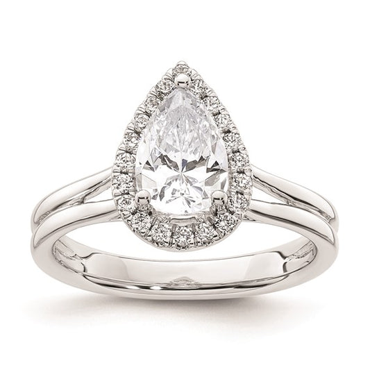 14k White Gold Halo (Holds 1.25 carat (9.1x6mm) Pear Center) 1/5 carat Diamond Semi-mount Split Shank Engagement Ring