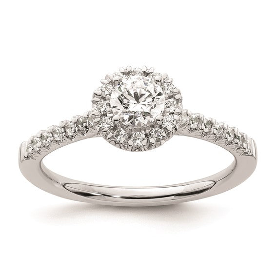 14K White Gold Halo Plus (Holds 1 carat (6.5mm) Round Center) 1/2 carat Diamond Semi-mount Engagement Ring