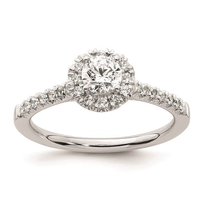 14K White Gold Halo Plus (Holds 1 carat (6.5mm) Round Center) 1/2 carat Diamond Semi-mount Engagement Ring