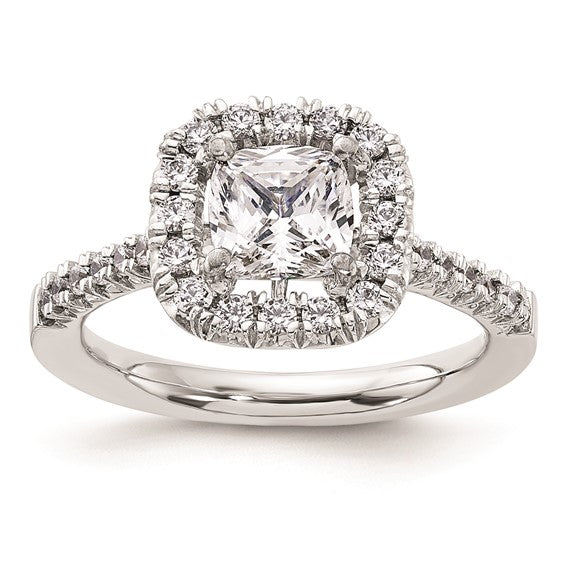 14k White Gold Halo (Holds 1/3 carat (4.1mm) Cushion Center) 1/4 carat Diamond Semi-mount Engagement Ring