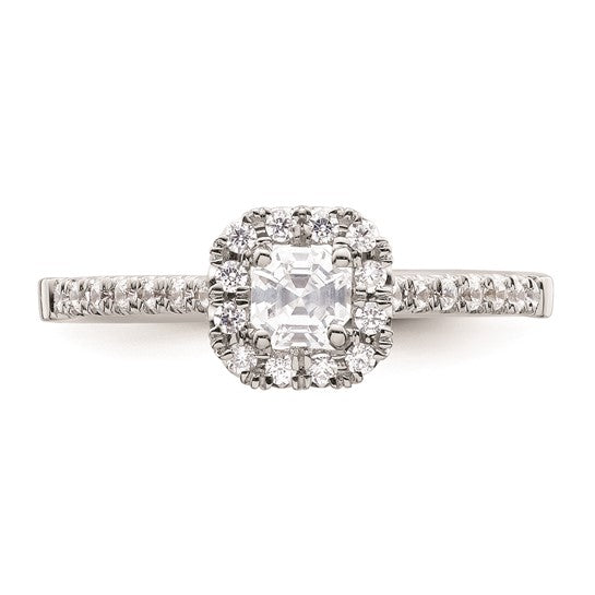 14k White Gold Halo (Holds 1/3 carat (4mm) Asscher-cut Center) 1/4 carat Diamond Semi-mount Engagement Ring