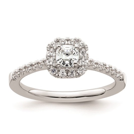 14k White Gold Halo (Holds 1/3 carat (4mm) Asscher-cut Center) 1/4 carat Diamond Semi-mount Engagement Ring