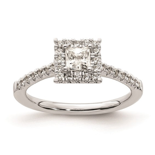 14k White Gold Halo (Holds 1/3 carat (3.9mm) Princess Center) 1/3 carat Diamond Semi-mount Engagement Ring