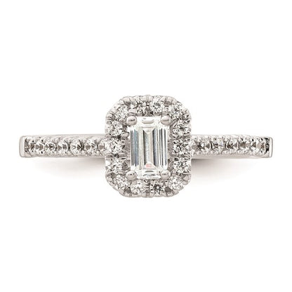 14k White Gold Halo (Holds 1/3 carat (4.8x3.45mm) Emerald-cut Center) 1/4 carat Diamond Semi-mount Engagement Ring