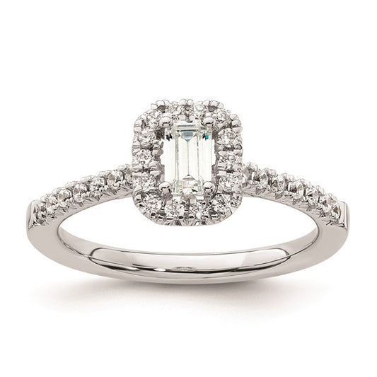 14k White Gold Halo (Holds 1/3 carat (4.8x3.45mm) Emerald-cut Center) 1/4 carat Diamond Semi-mount Engagement Ring