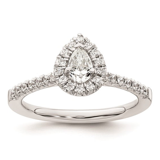 14k White Gold Halo (Holds 1/3 carat (5.6x4.00mm) Pear Center) 1/4 carat Diamond Semi-mount Engagement Ring