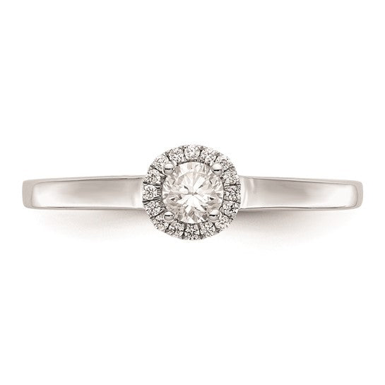 14K White Gold Halo (Holds 1/5 carat (3.5mm) Round Center) 1/20 carat Diamond Semi-Mount Engagement Ring