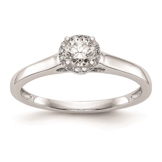 14K White Gold Halo (Holds 1/5 carat (3.5mm) Round Center) 1/20 carat Diamond Semi-Mount Engagement Ring