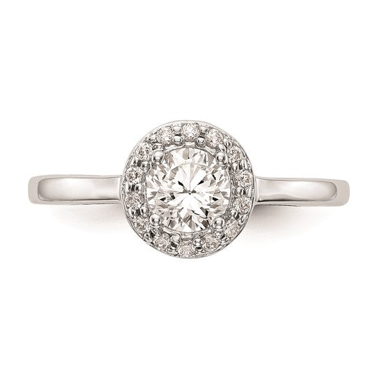 14K White Gold Halo (Holds 1/2 carat (5.2mm) Round Center) 1/8 carat Diamond Semi-Mount Engagement Ring
