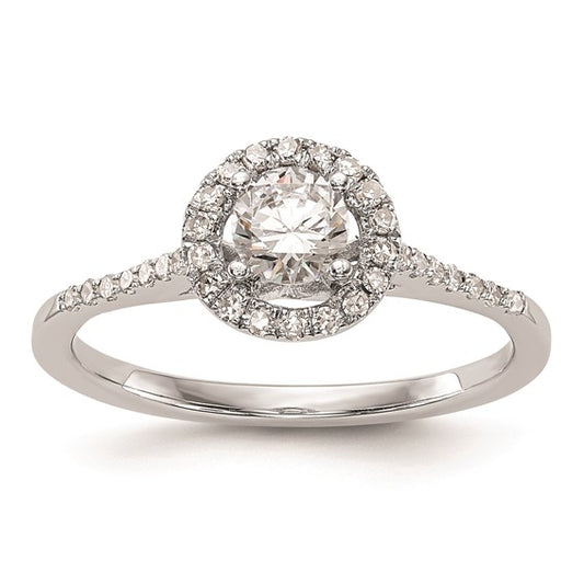 14K White Gold Halo (Holds 1/2 carat (5.2mm) Round Center) 1/5 carat Diamond Semi-Mount Engagement Ring